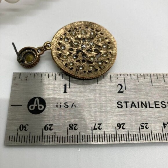 Victorian Set Simulated Pearl Choker 16" Necklace Pierced Earrings Rhinestone - Picture 16 of 16